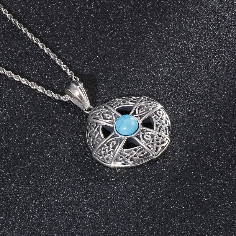 Kemstone Titanium Steel Turquoise Cross Pendant Necklace for Men KP52781-BD