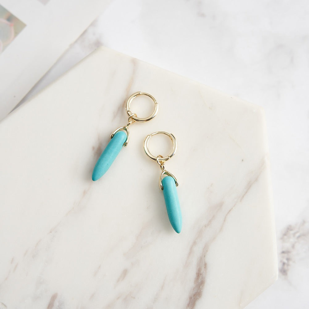 Kemstone 925 Sterling Silver Turquoise Spike Earrings for Women Vintage Drop Hoop GME44