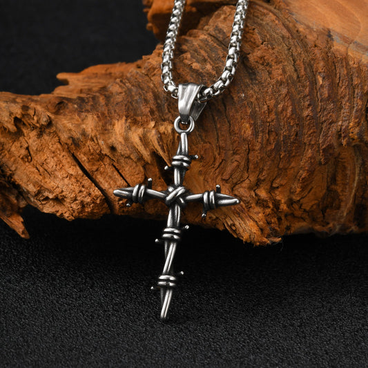 Kemstone Stainless Steel Twisted Cross Pendant Necklace for Men PN-2341