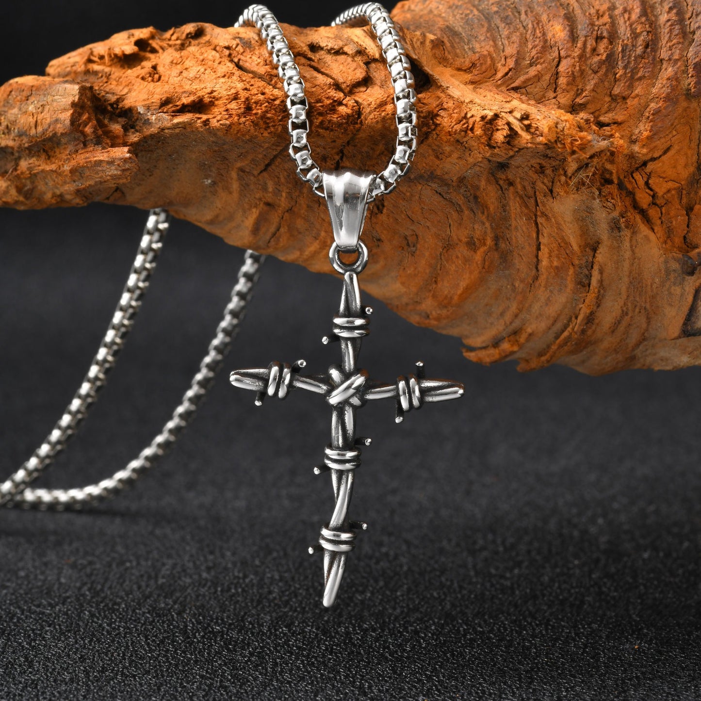 Kemstone Stainless Steel Twisted Cross Pendant Necklace for Men PN-2341