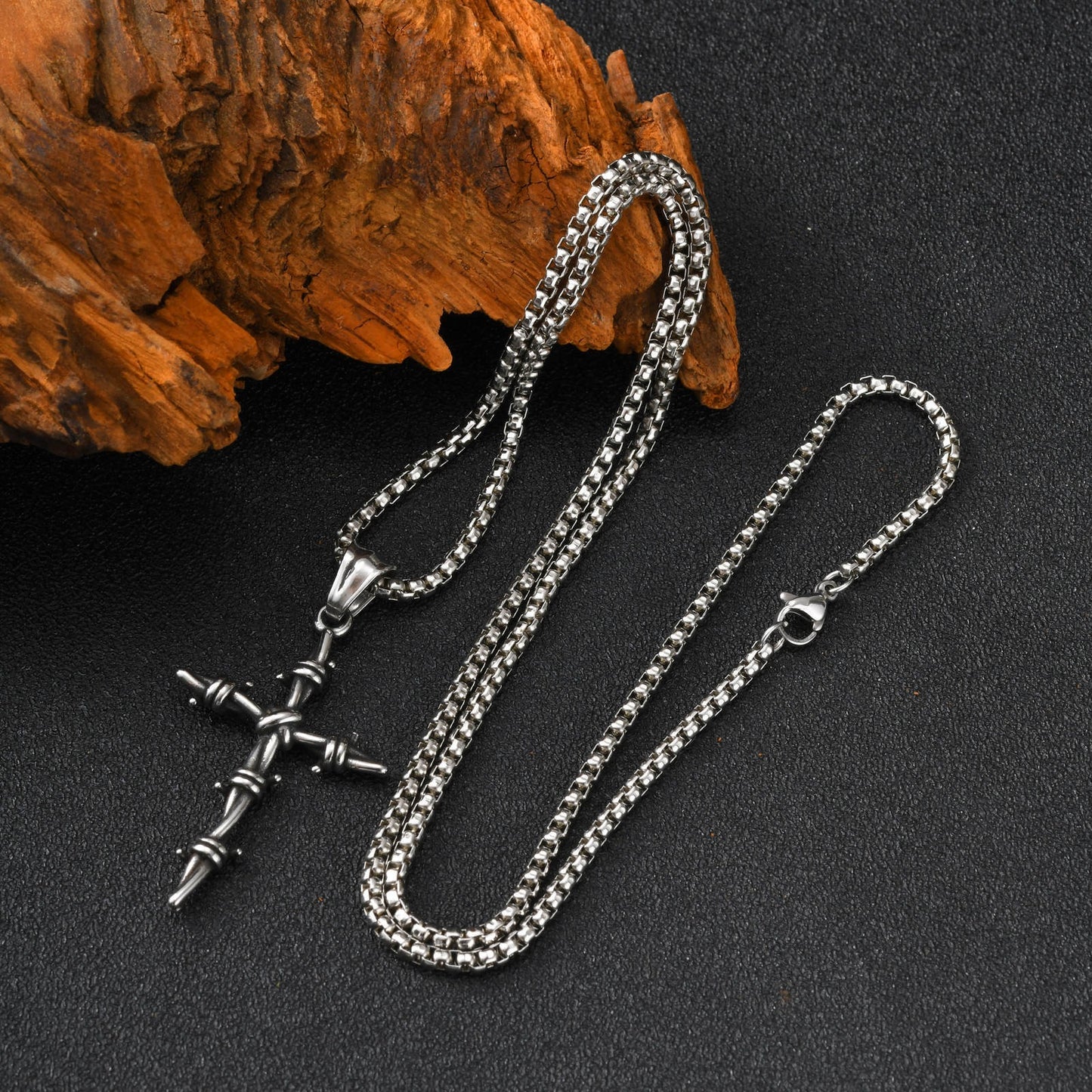 Kemstone Stainless Steel Twisted Cross Pendant Necklace for Men PN-2341