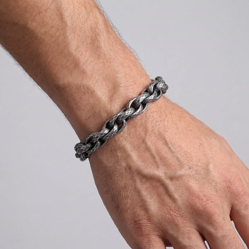 Kemstone Titanium Steel Twisted Chain Bracelet for Men Hammered Texture 11mm KB215659-KFC