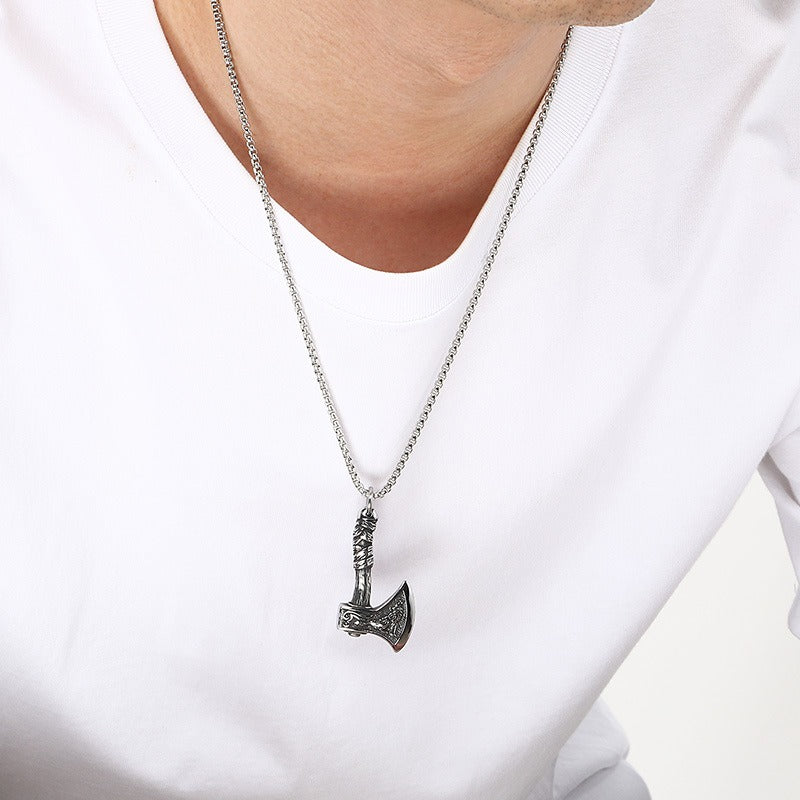 Kemstone Viking Axe Pendant Necklace Nordic Rune Titanium Steel for Men KP117913-MZOZ