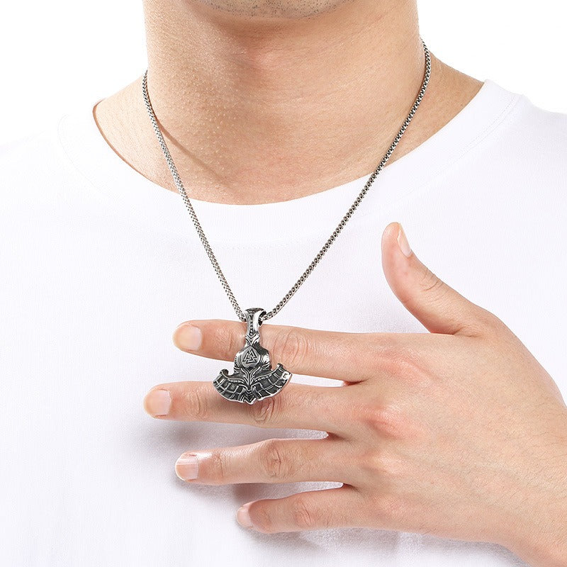 Kemstone Viking Axe Pendant Necklace Nordic Rune Titanium Steel for Men KP117913-MZOZ