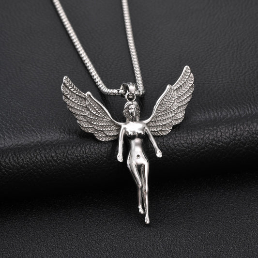 Kemstone Stainless Steel Winged Figure Necklace for Men Vintage Streetwear PN-2414