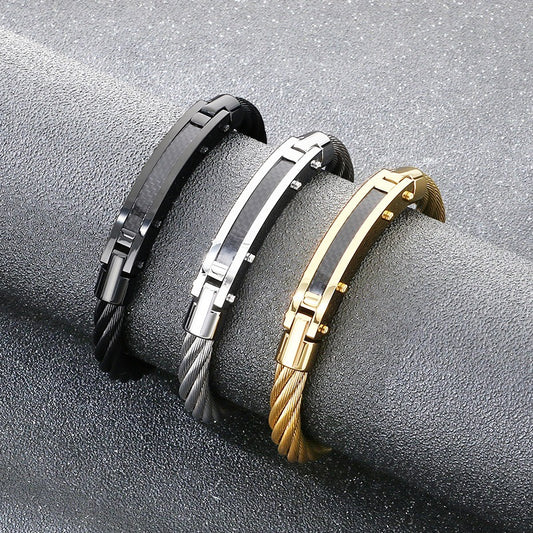 Kemstone Carbon Fiber Curved Plate Bracelet for Men – Titanium Steel with Vintage Wire Design KB210557-KFC