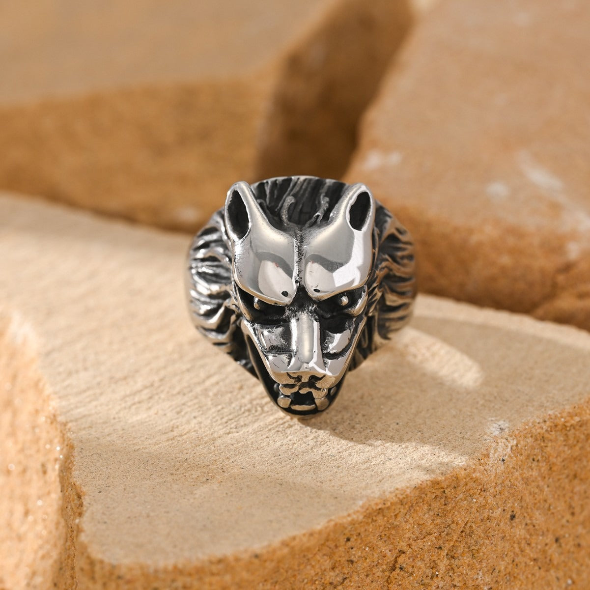 Kemston Stainless Steel Wolf Head Ring for Men Vintage TR0411
