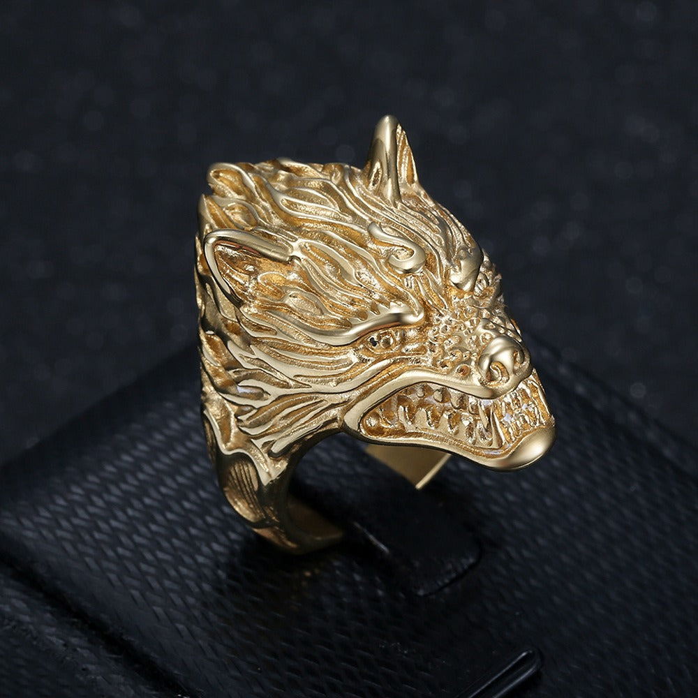 Kemstone Wolf Head Ring for Men Stainless Steel Vintage TR0364