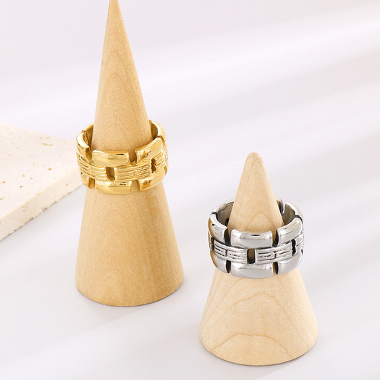 Kemstone Titanium Steel Geometric Square Ring – Vintage Woven Openwork Style for Men KR105968-KJX