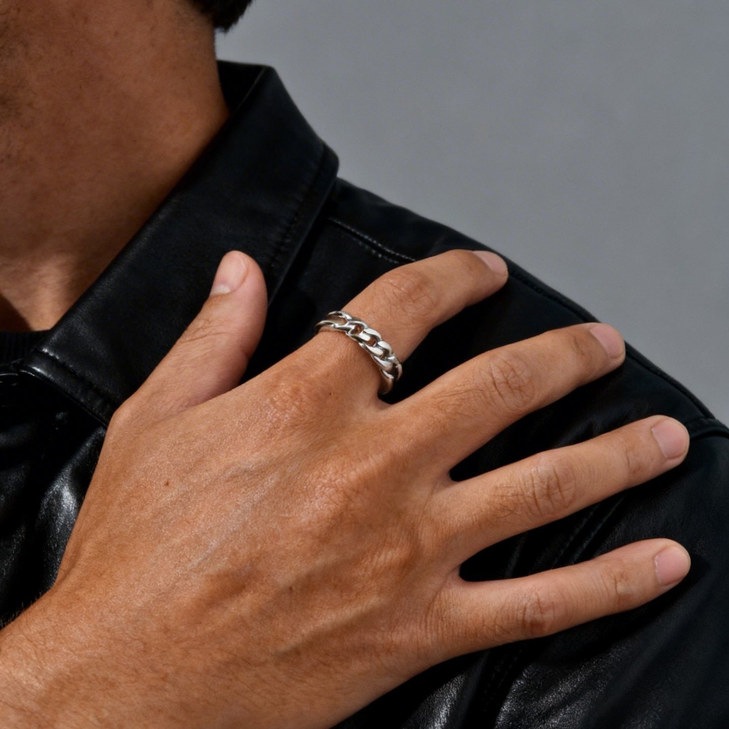 Kemstone Stainless Steel Chain Ring for Men Double Band Silver RC-1019