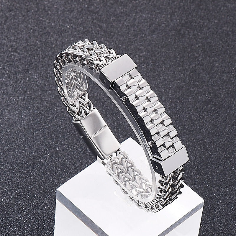 Kemstone Titanium Steel Reversible Chain Bracelet with Watchband Plate for Men KB138766-KFC