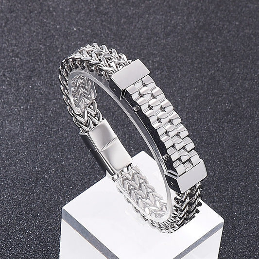 Kemstone Titanium Steel Reversible Chain Bracelet with Watchband Plate for Men KB138766-KFC