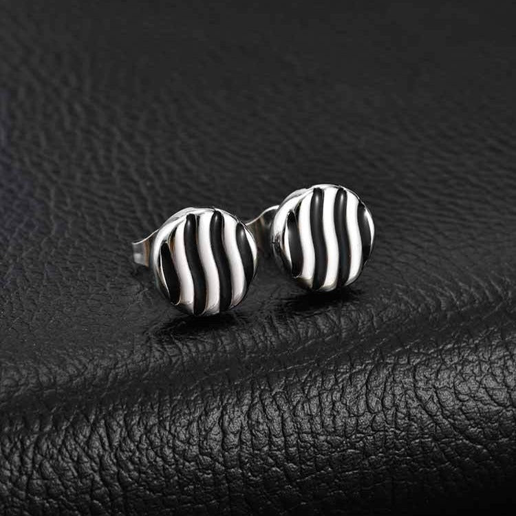 Kemstone Stainless Steel Wave Texture Stud Earring for Men ES-828S Silver