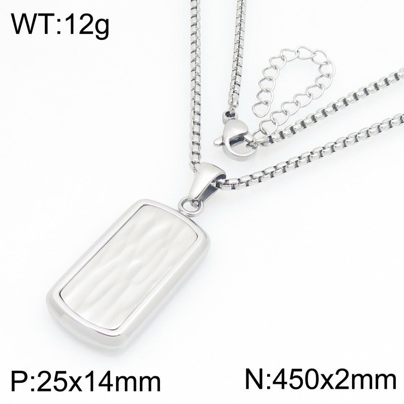 Kemstone Titanium Steel Wave Texture Tag Pendant Necklace for Men Box Chain KN301678-KFC