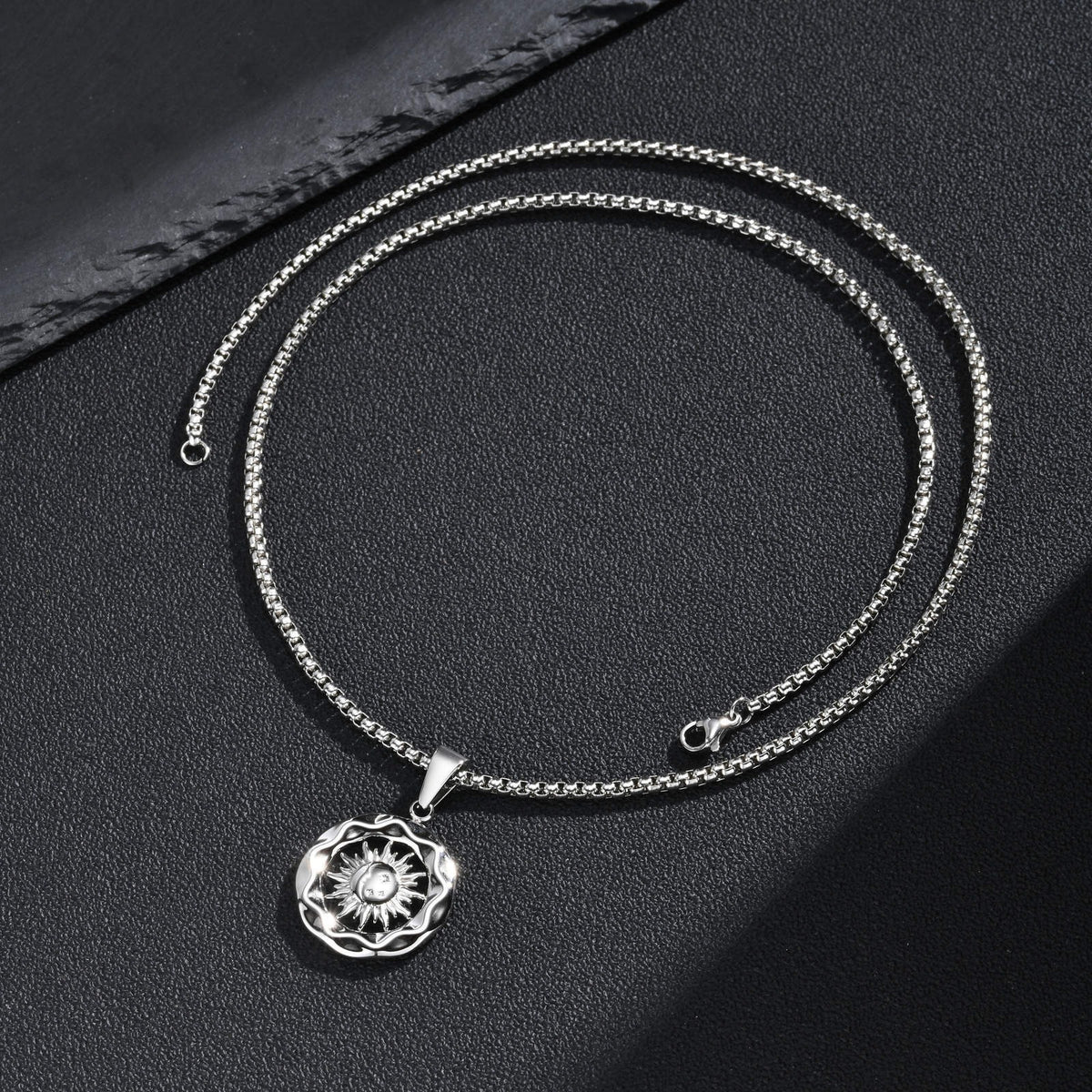 Kemstone Stainless Steel Sun Moon Round Pendant Necklace for Men PN-2457