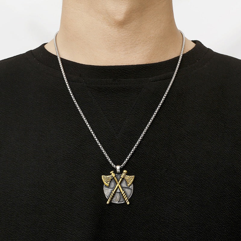 Kemstone Men’s Titanium Steel Viking Double Axe Pendant Necklace KP130637
