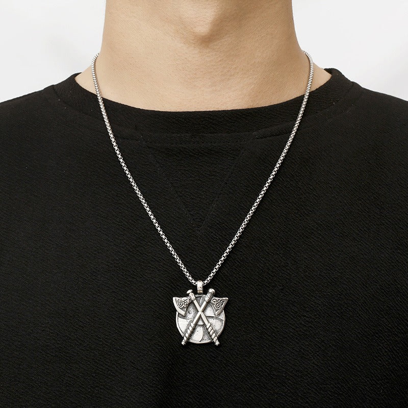 Kemstone Men’s Titanium Steel Viking Double Axe Pendant Necklace KP130637