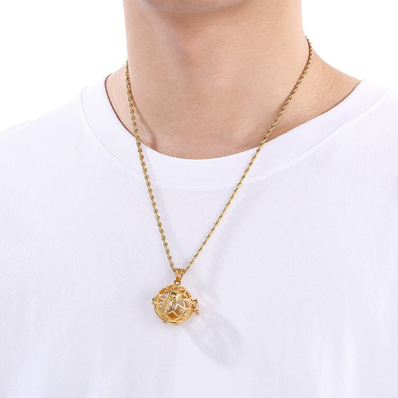 Kemstone Titanium Steel Aroma Locket Pendant – Hollow Sphere Necklace KP79561G-TOM