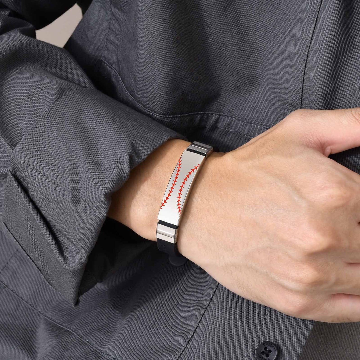 Kemstone Men’s Baseball Bracelet – Adjustable Silicone & Steel BS-105