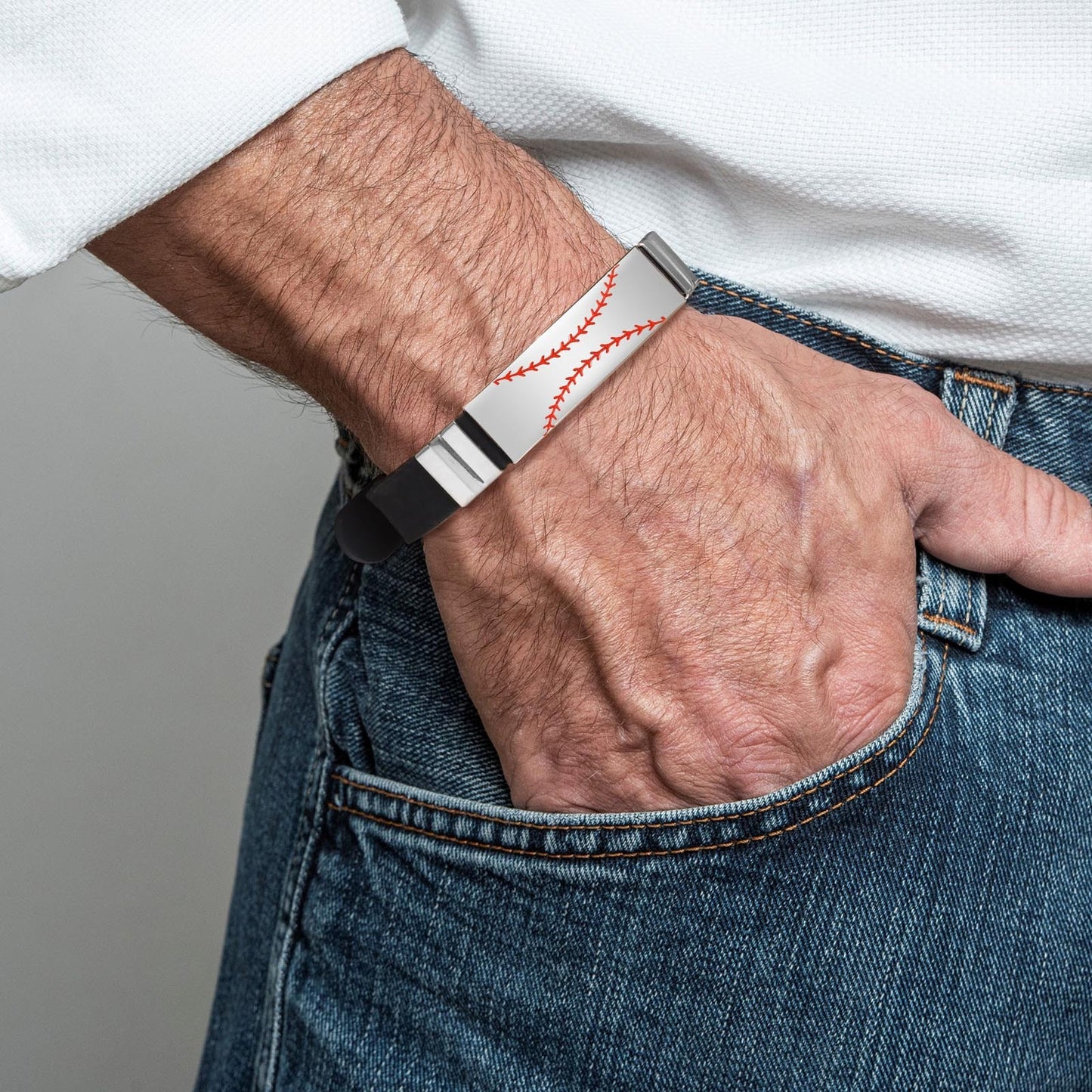 Kemstone Men’s Baseball Bracelet – Adjustable Silicone & Steel BS-105