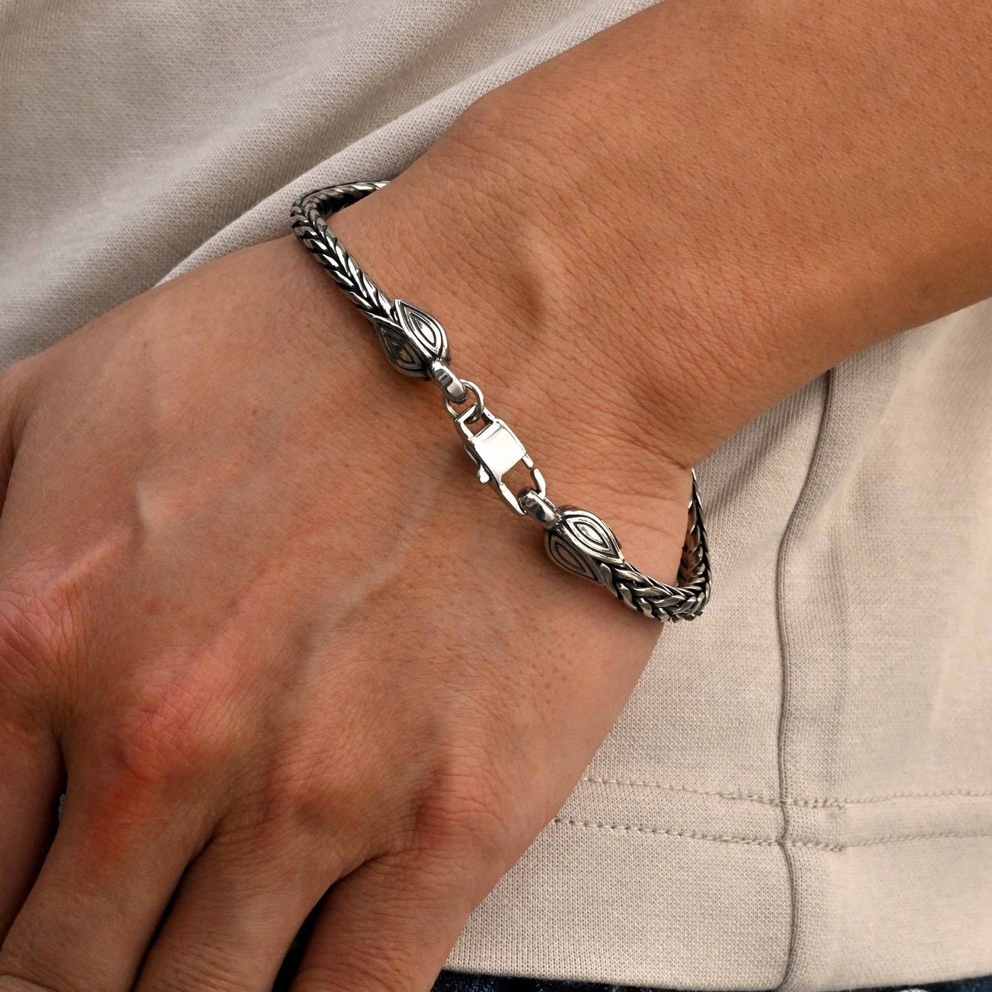 Kemstone Men’s Stainless Steel Dragon Bone Chain Bracelet – Silver Hip Hop Style BR-2710