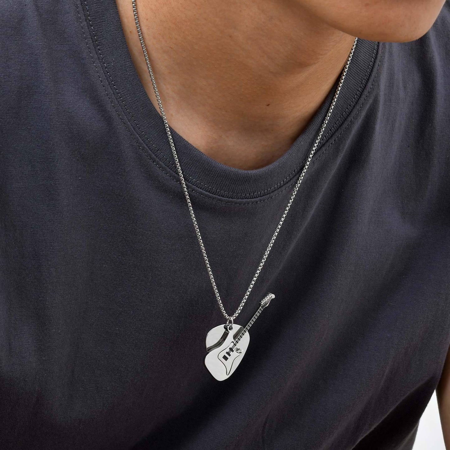 Kemstone Men’s Stainless Stee Guitar Pick Pendant Necklace – Punk Rock NC-2320