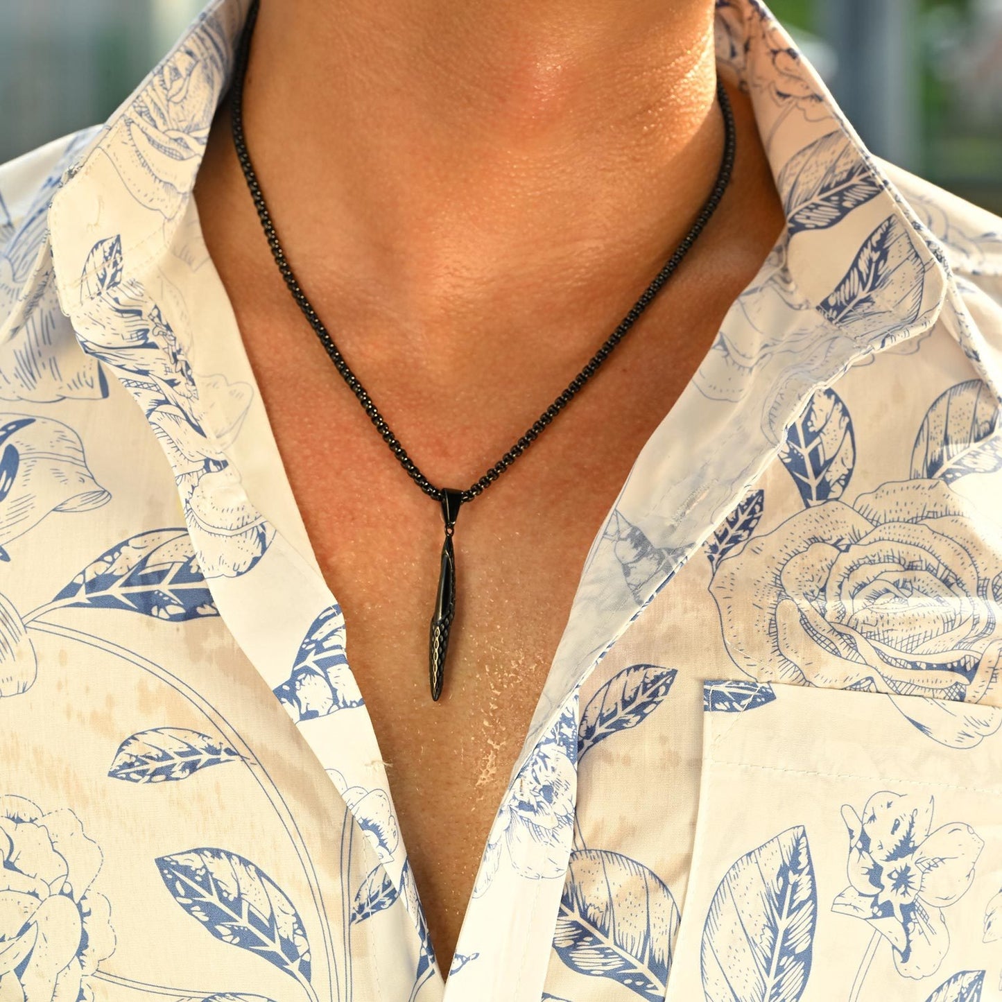 Kemstone Men’s Stainless Steel Hammered Bar Pendant Necklace PN-2217