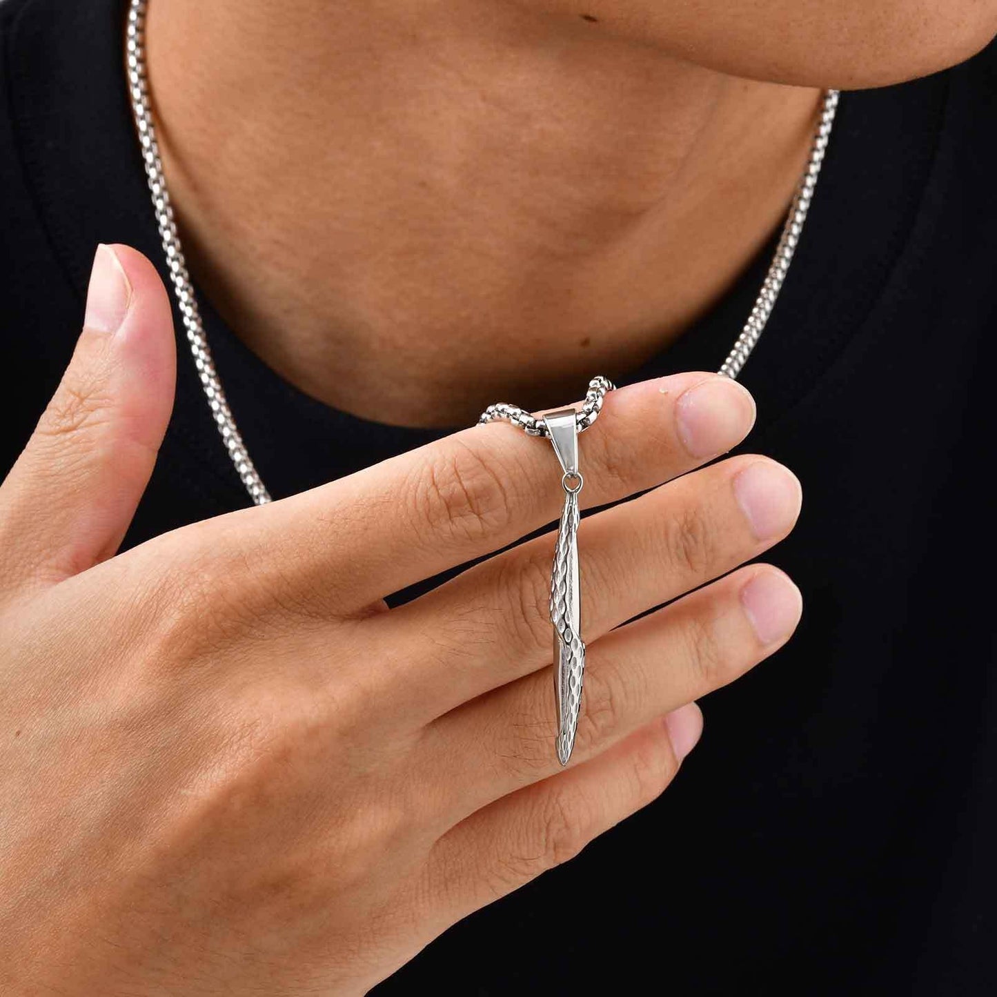 Kemstone Men’s Stainless Steel Hammered Bar Pendant Necklace PN-2217