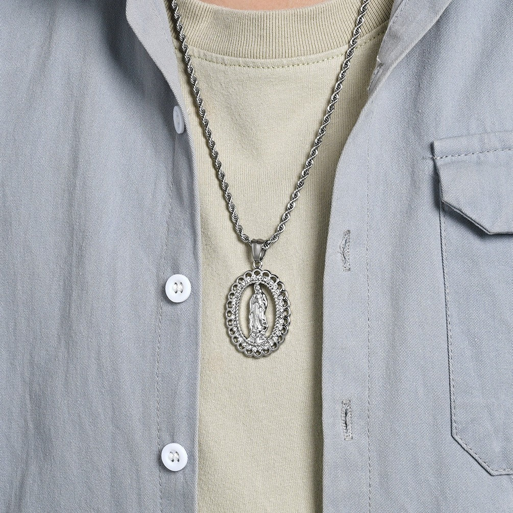 Kemstone Stainless Steel Hip Hop Pendant Necklace – Iced Out Sacred Figure Chain for Men K-PT669