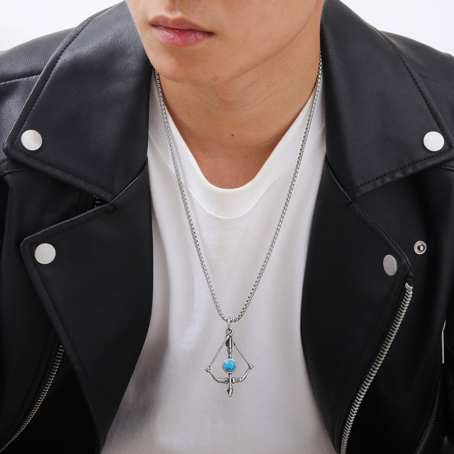 Kemstone Men’s Stainless Steel Necklace – Bow-and-Arrow Turquoise Pendant PN-2053