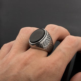 Kemstone Men’s Stainless Steel Black Zircon Ring – 25 mm Bold Vintage Gothic Biker Jewelry CA2469