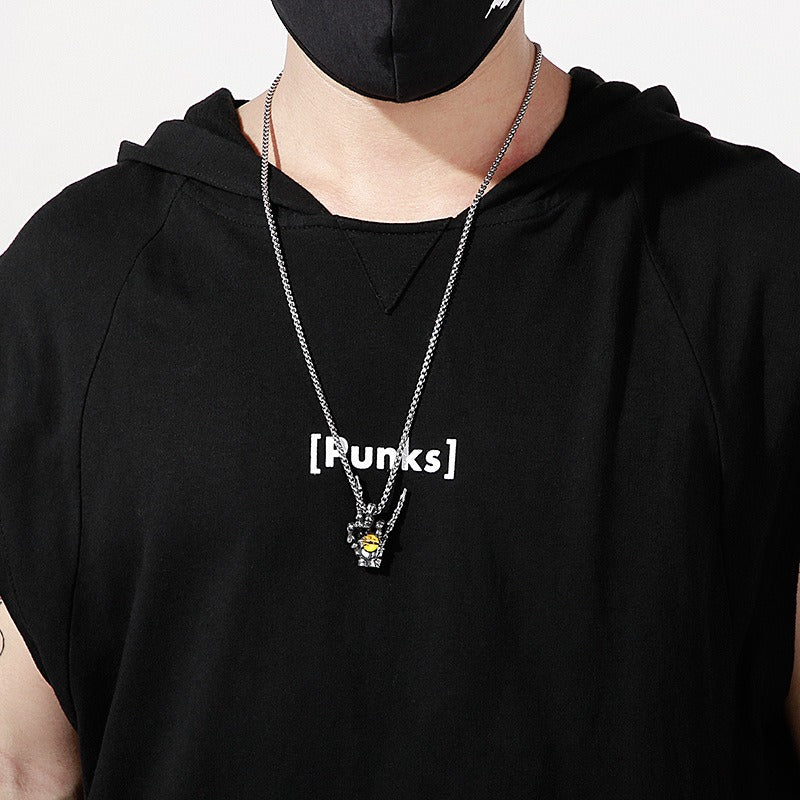 Kemstone Men’s Titanium Steel Victory Hand Pendant – Tiger Eye KP97636