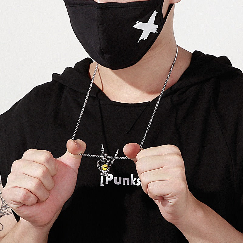 Kemstone Men’s Titanium Steel Victory Hand Pendant – Tiger Eye KP97636