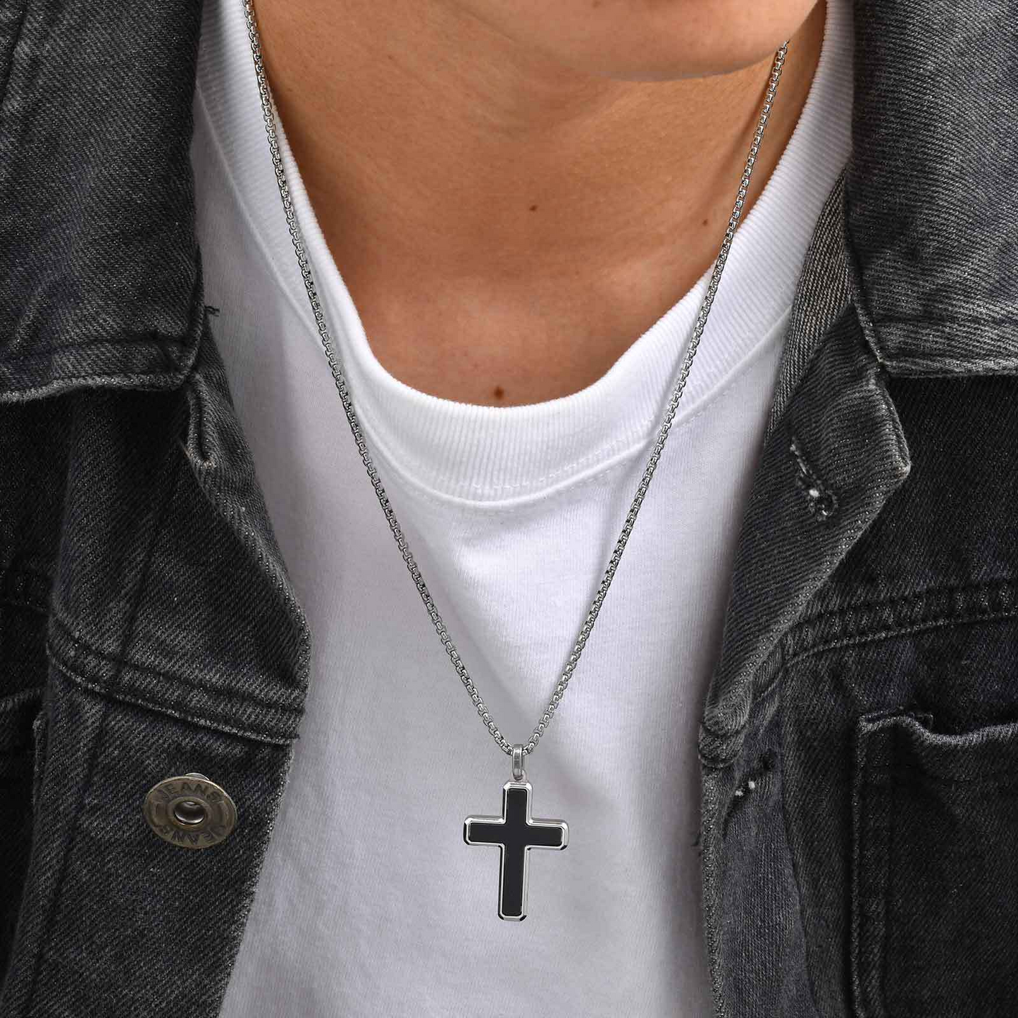 Kemstone Stainless Steel Cross Pendant Necklace – Tiger Eye & Turquoise Inlay for Men PN-2224