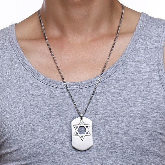 Kemstone Stainless Steel Star Cutout Pendant Necklace for Men Tag Style PN-832S
