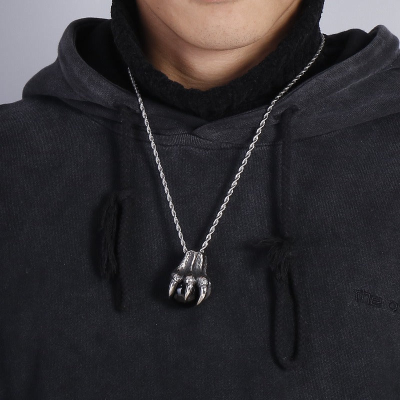Kemstone Men’s Titanium Steel Claw Pendant – Black Glass Orb KP43972