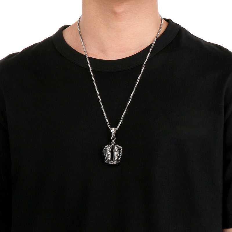 Kemstone Men’s Titanium Steel Crown Pendant Necklace – Vintage Cubic Zirconia KP57167-BD