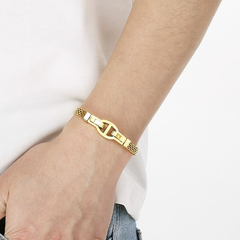 Kemstone Link Clasp Bracelet for Men Women Titanium Steel Flat Mesh Chain KB212801-KFC