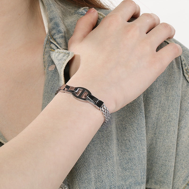 Kemstone Link Clasp Bracelet for Men Women Titanium Steel Flat Mesh Chain KB212801-KFC