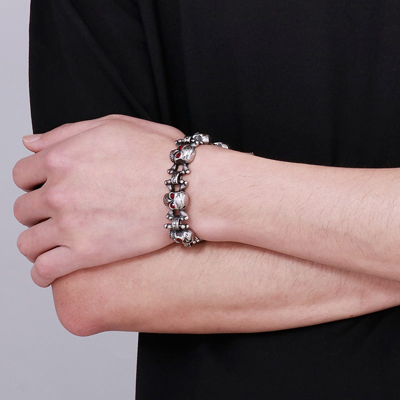 Kemstone Men’s Titanium Steel Skull Bracelet & Pendant – Red Cubic Zirconia Gothic Style KB149866-KJX