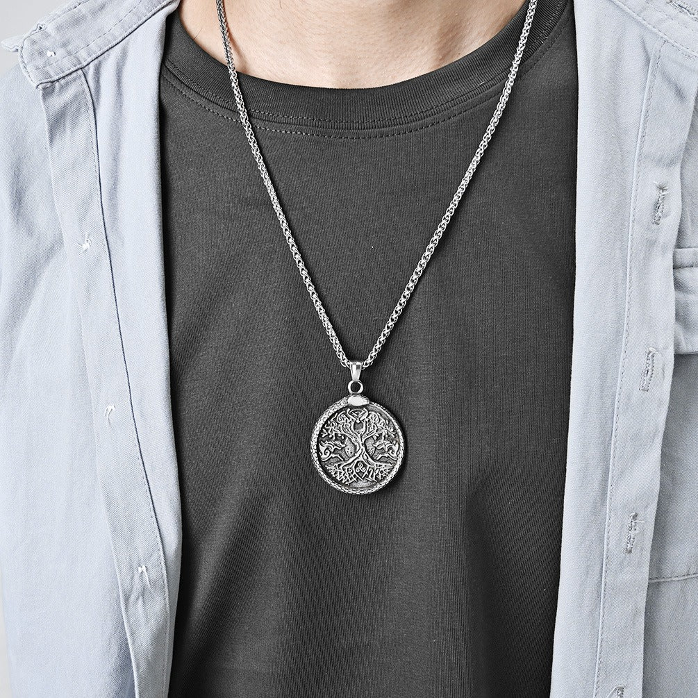 Kemstone Men’s Titanium Steel Tree of Life Pendant – Serpent Frame K-PT529