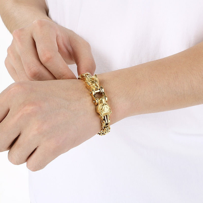 Kemstone Men’s Titanium Steel Wolf Head Biker Chain Bracelet KB208300-KFC