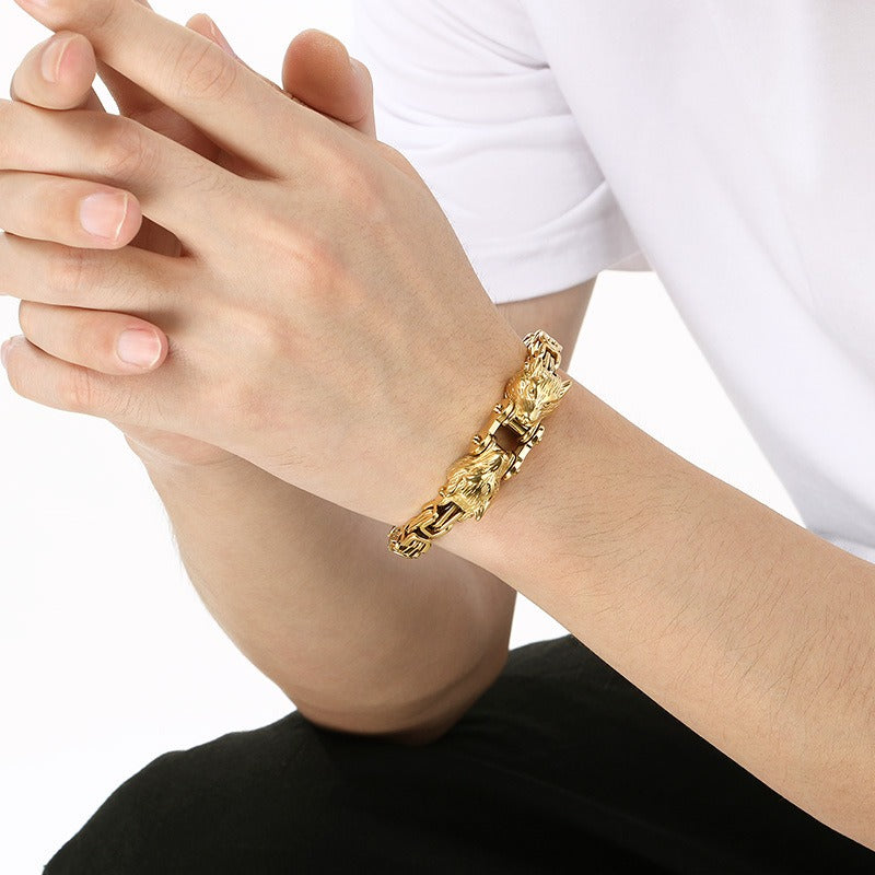 Kemstone Men’s Titanium Steel Wolf Head Biker Chain Bracelet KB208300-KFC