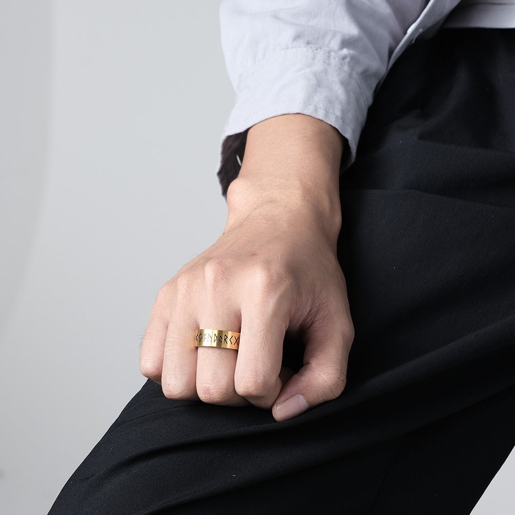 Kemstone Viking Rune Stainless Steel Ring – Matte Nordic Letter Design for Men & Women K-R560