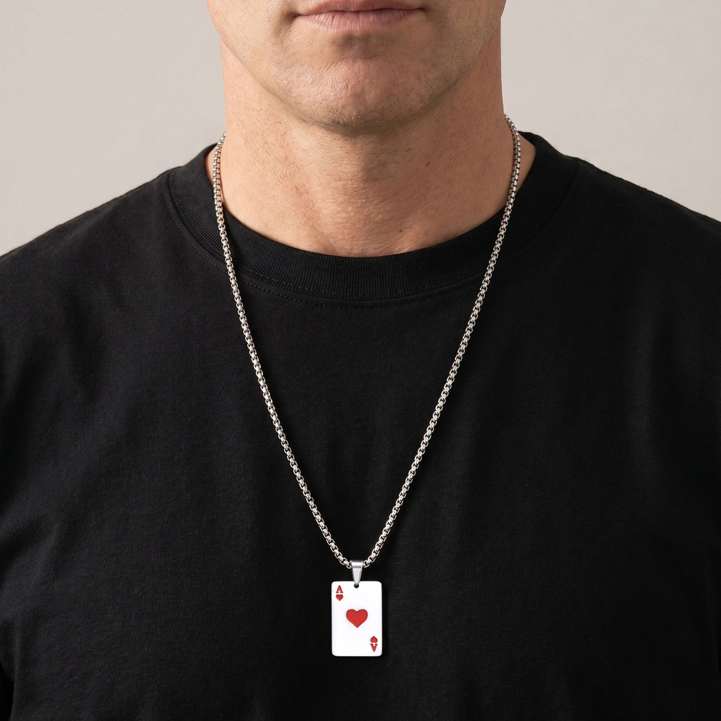 Kemstone Stainless Steel Ace of Spades Pendant Necklace for Men Playing Card PN-2400