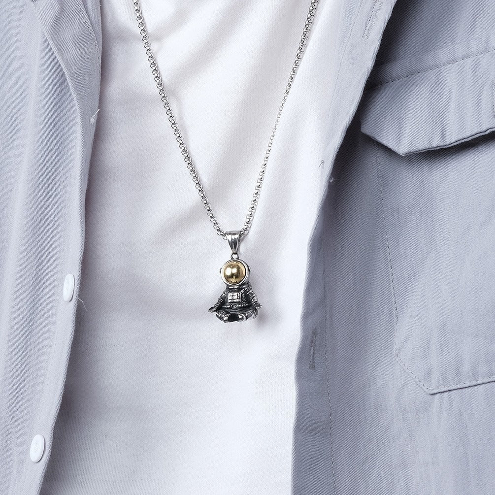 Kemstone Astronaut Pendant Necklace Titanium Steel Space Charm for Men Women K-PT402