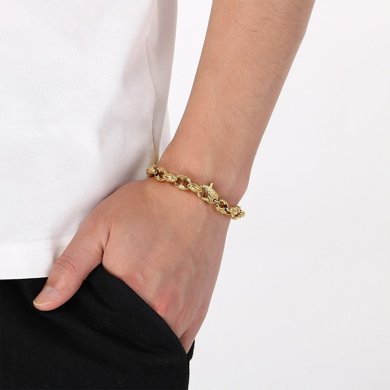 Kemstone Coffee Bean Chain Bracelet for Men Titanium Steel Textured Link Gold Silver KB184382-KJX
