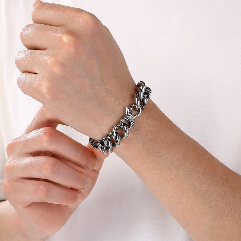 Kemstone Twist Chain Bracelet for Men Titanium Steel Heavy Link Gold Silver KB204393-KJX