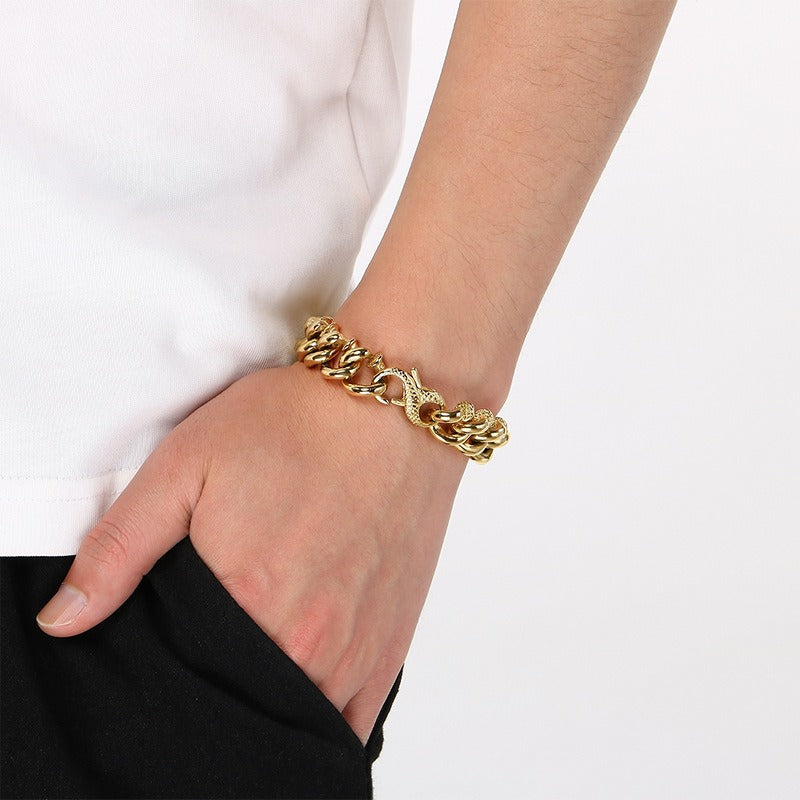 Kemstone Twist Chain Bracelet for Men Titanium Steel Heavy Link Gold Silver KB204393-KJX