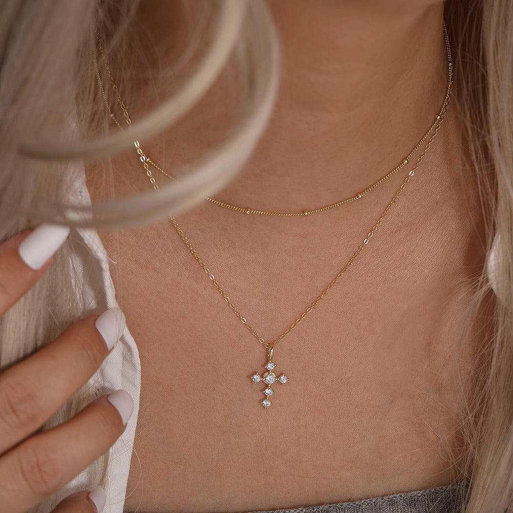 Kemstone 925 Sterling Silver Cross Pendant Necklace for Women Cubic Zirconia Gold Silver APN51